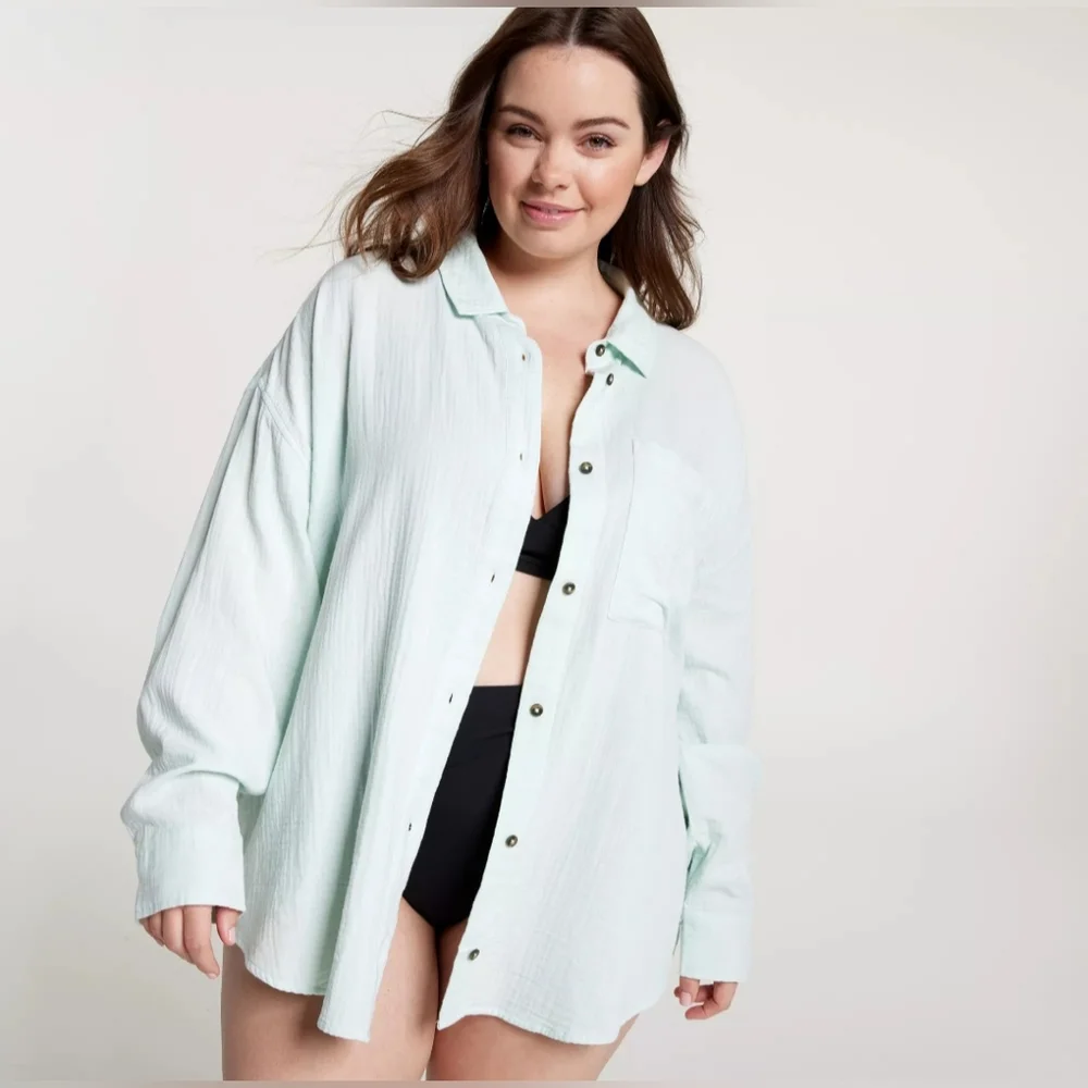 CALIA Women's Oversized 100% Cotton Cover Up, Minty Aura, Green, Size 1X, NWT - Picture 1 of 11